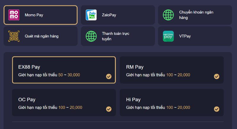Nạp rút tiền 1 Nạp tiền PQ88